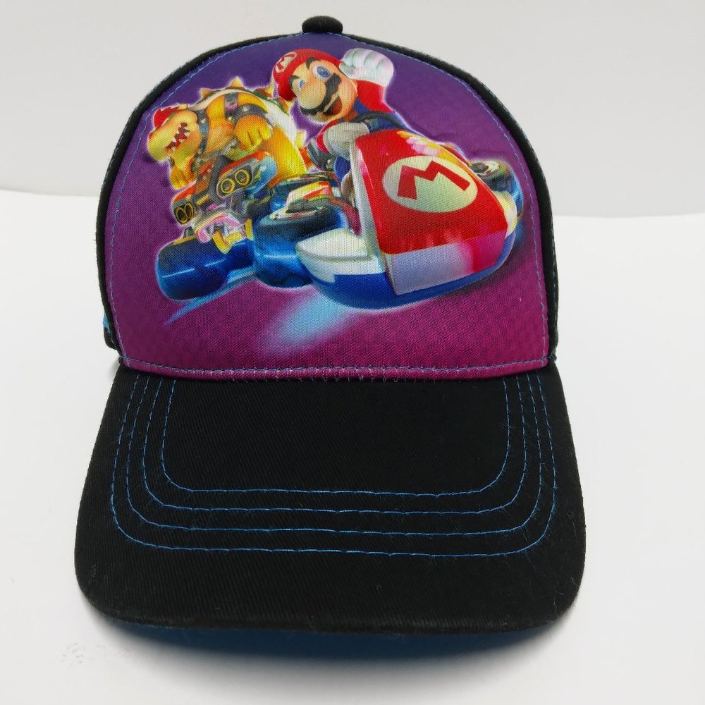 Mario Kart 8 Deluxe Cap Kids Blue Black Adjustable Mario & Bowser Child Hat
